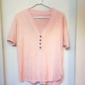 Women's Pink Button-Down V-Neck Top